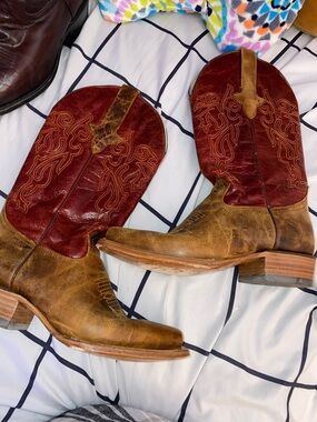J.B. Dillon Brown & Burgundy Leather Western Boots